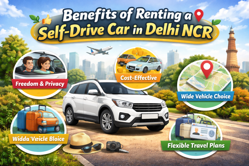 Benefits of renting a self drive car in Delhi NCR including cost effective travel freedom and multiple car options